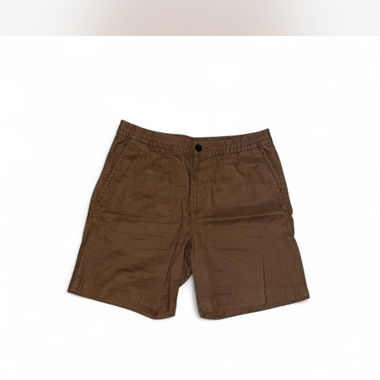 Pantaloncini in lino marroni con vita elasticizzata