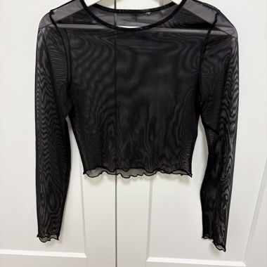 Black Mesh Long-Sleeve Top
