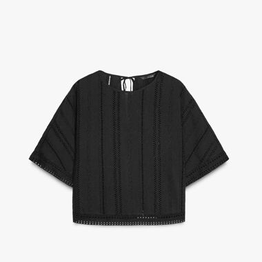 Black Blouse with Cutout Embroidery