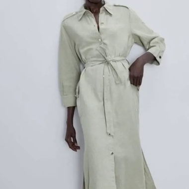 Zara long shirt dress in sage green