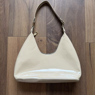 Beige Patent Shoulder Bag clean aesthetic handbag
