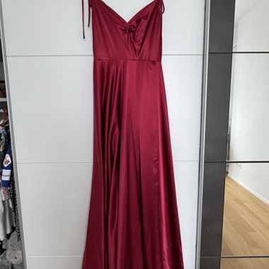 Red satin slip dress