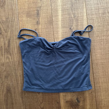 grey-blue top with special neckline