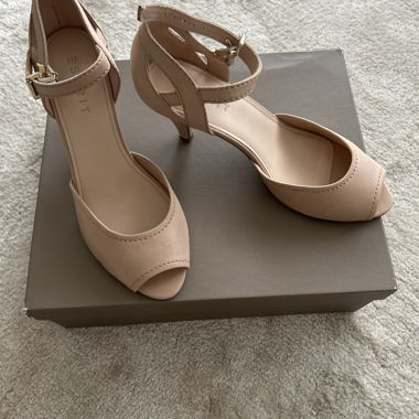 Beige Leather High Heels with Straps