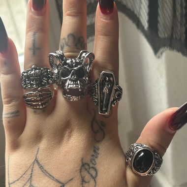 Gothic Silver-Colored Statement Rings