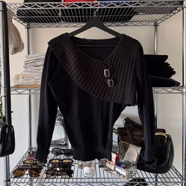 Black Y2K Asymmetric Sweater