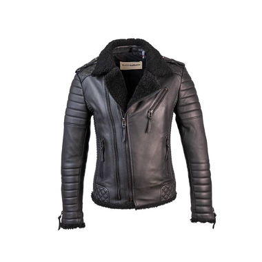Giacca biker nera in pelle vera foderata all'interno