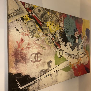Pop-Art Leinwandbild Flugzeug & Monopoly