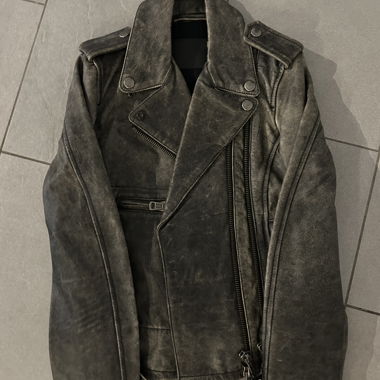 Giacca biker nera in vera pelle