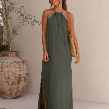 Langes Kaki-Kleid Juju s'Amuse