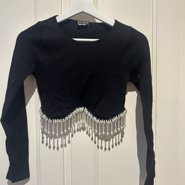 Pull crop top perles Zara