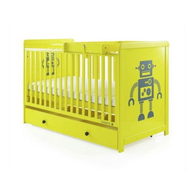 Lit bébé jaune Cosatto My Robot avec bio matelas