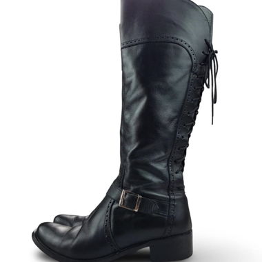 black knee-length leather boots