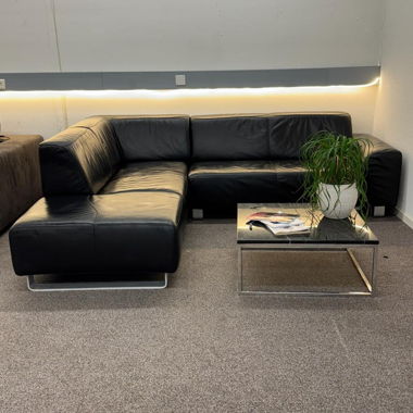 Corner sofa made of black buffalo leather