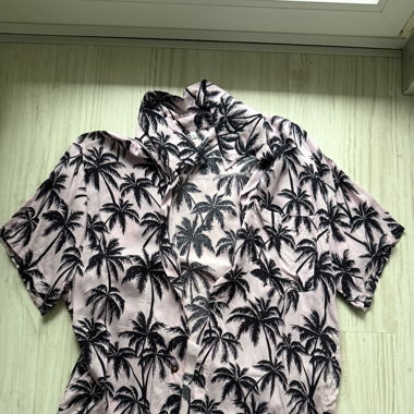 Pink Palm Tree Print Shirt - Size L - Summer Vibes