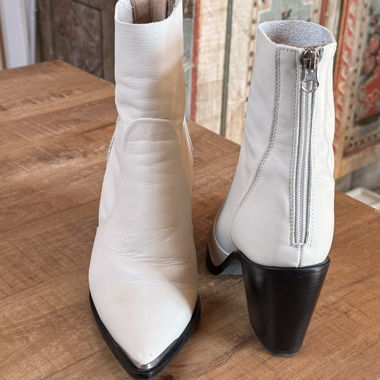 White heeled ankle boots