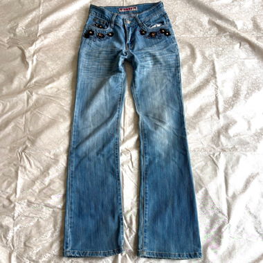 Lower waisted floral Embellished bootcut jeans