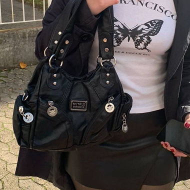 Schwarze Damen Schultertasche