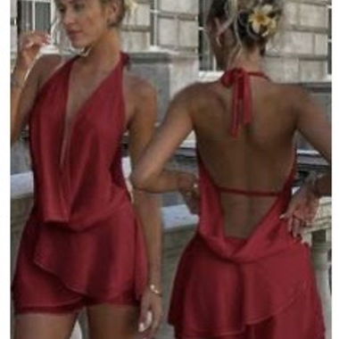 Red Satin Backless Set