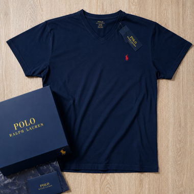 Polo Ralph Lauren bleu marine avec logo rouge 