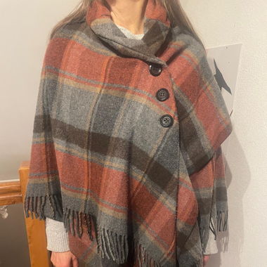 Wickelponcho Braun/Grau/Rot