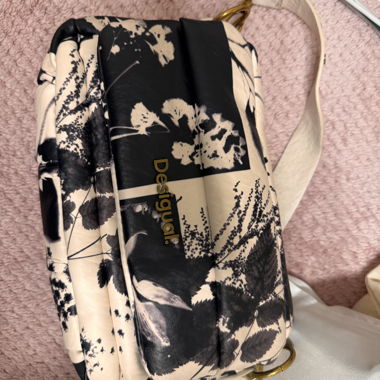 Desigual floral shoulder bag, beige/black