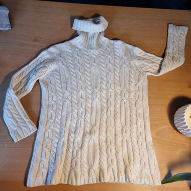 Maglione Dolcevita Vintage DKNY trecce, crema S