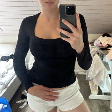 Black Long-Sleeve Top with Square Neckline