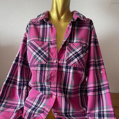 Chemise femme rose à carreaux