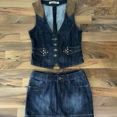 Denim Skirt and Denim Vest Set