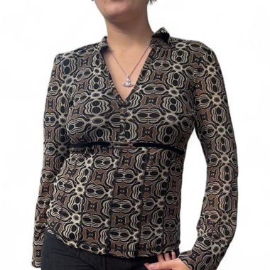 Blouse vintage marron et noire à motifs