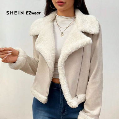 Beige Jacke mit weissem kragen