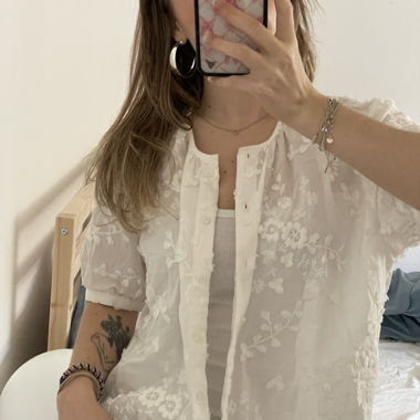 White Floral Sheer Blouse
