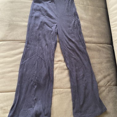 Ribbed navy wide-leg pants