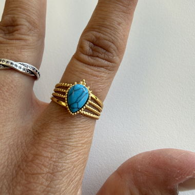 Goldener, verstellbarer Ring mit türkisem Stein