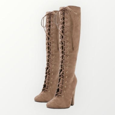 Brown Laced Suede Knee High Boots 