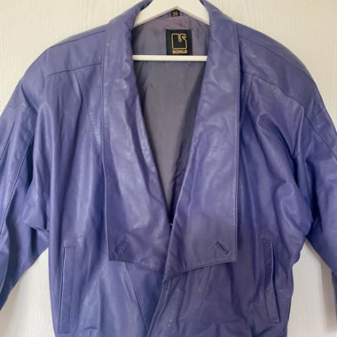 blue leather jacket with buttons