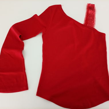 Benetton, Red one sleeve top, sequins, S