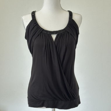 Black beaded V-neck tank top