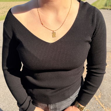 Black Ribbed V-Neck Sweater