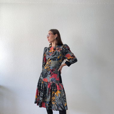 Vintage 80s midi flower print dress