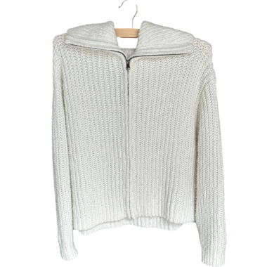 H&M Weißer Strickpullover mit Zipper Größe M