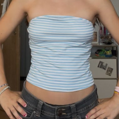 Top bandeau rayé bleu