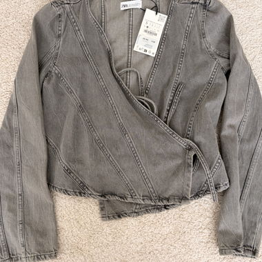 ZARA Top Incrociato Denim Grigio S