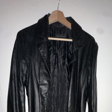 Long black leather coat