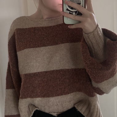 Pull oversize rayé beige/rouille