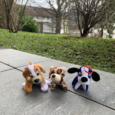 drei verschiedene hunde plushies plüschtiere