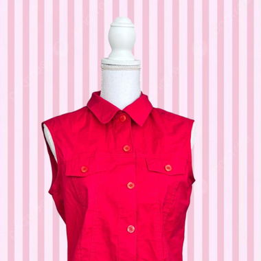 Red sleeveless button-up vest top with a 90s vib