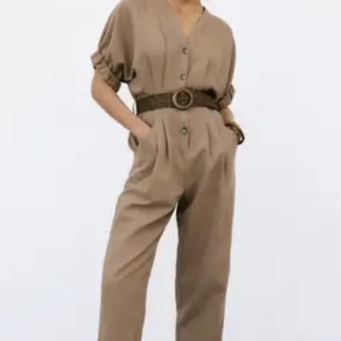 Beige Belted Jumpsuit ZARA
