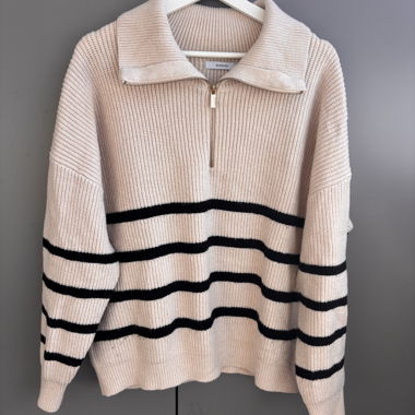 Pull en maille RESERVED beige taille L, demi-zip